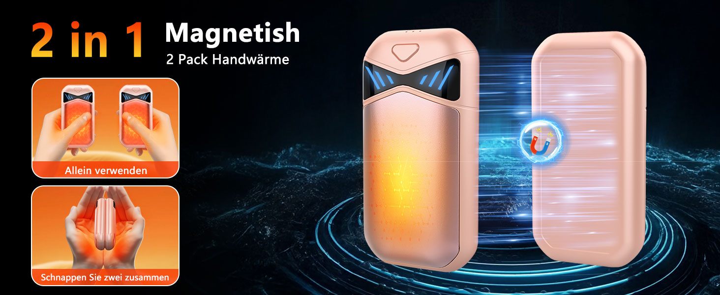 Електричні грілки для рук DDKJ 2 шт. 7000mAh з магнітом, 3 режими нагріву до 55°C, портативні, для дітей, чоловіків, жінок (рожевий)