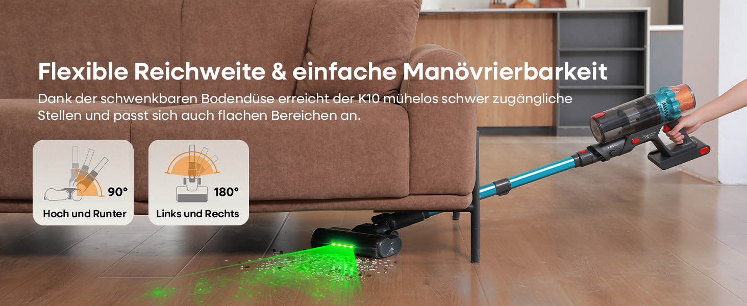 Акумуляторний пилосос ElecKeys K10 50000Pa/580W 70хв, бездротовий з LED дисплеєм, 1.8л, анти-заплутування, для шерсті тварин, килимів, підлоги, авто, синій