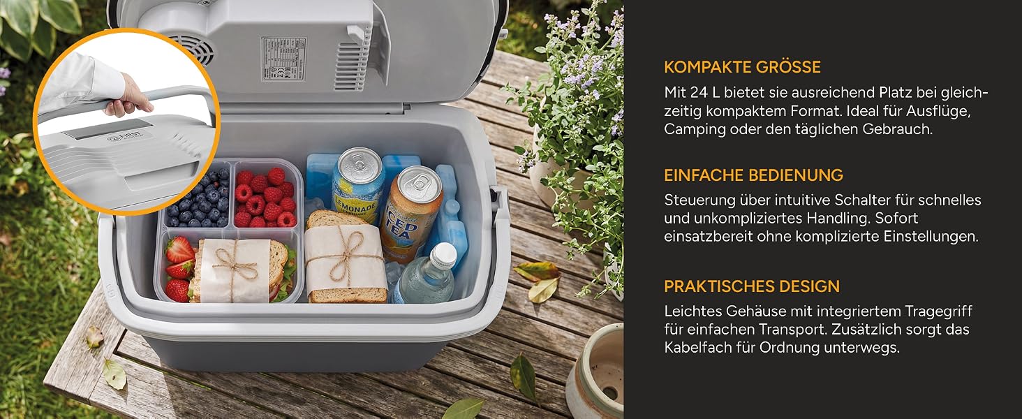 Автомобільний холодильник/термос First Austria Thermoelektrische Kühlbox 24L з USB-C PD 3.0 52W, живлення від мережі/автомобіля/USB, чорно-сірий
