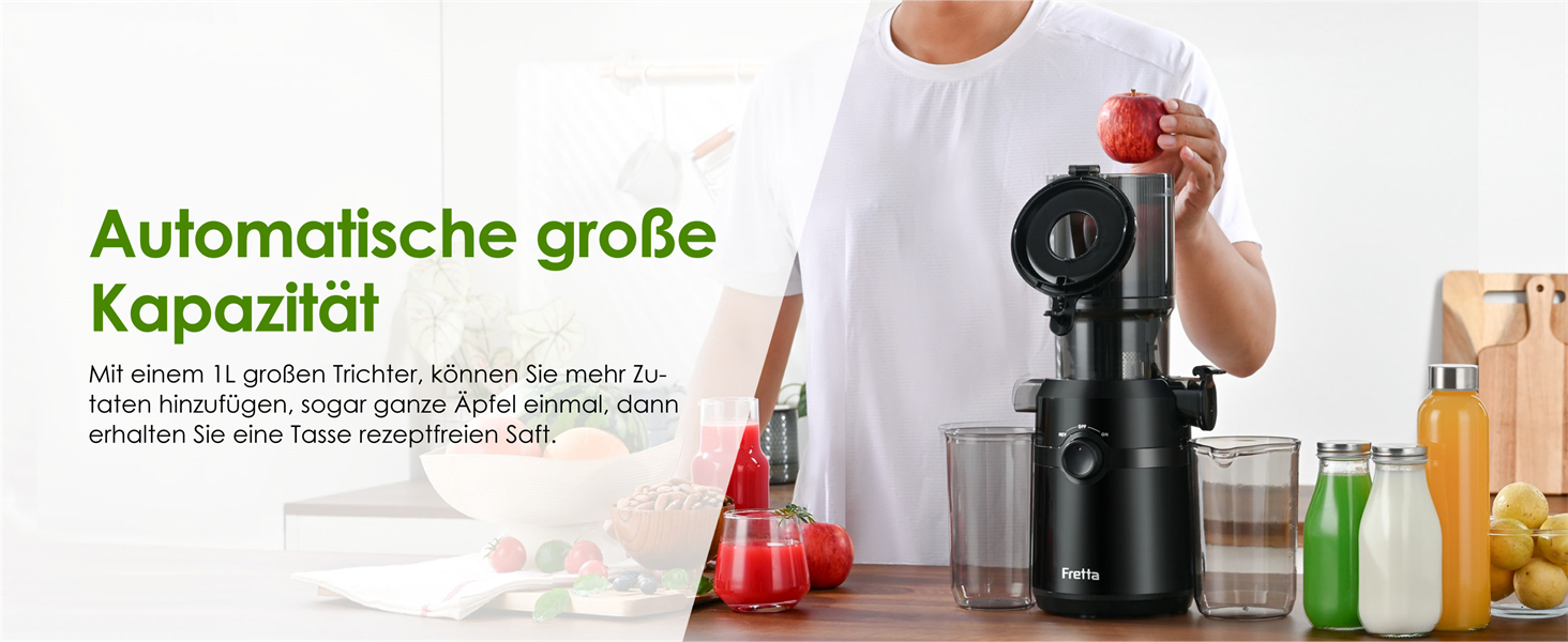 Фреш-прес Fretta: повільний соковичавник 1л, BPA-free Tritan, 200W, чорний