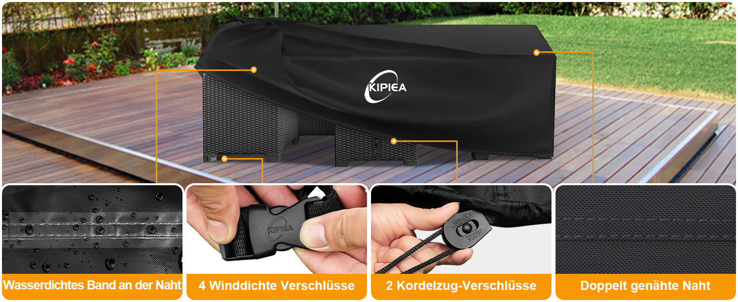 Чохол для садово-патіо меблів Kipiea, водонепроникний, прямокутний, 242x162x100 см