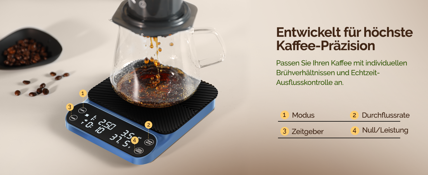 Ваги для кави Maestri House S3 з таймером, 3 кг/0,1 г, перезаряджувані, цифрові, для еспресо, з 3 режимами заварювання, регульованими пропорціями та індикатором потоку, для Pour Over, French Press (блакитні)