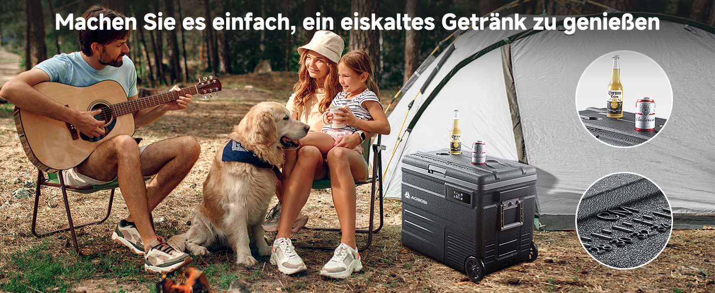 Автомобільний компресорний холодильник AAOBOSI 65л з Wi-Fi, LED, -20°C/+20°C, 12/24V/220V, на колесах для авто, кемпінгу, подорожей