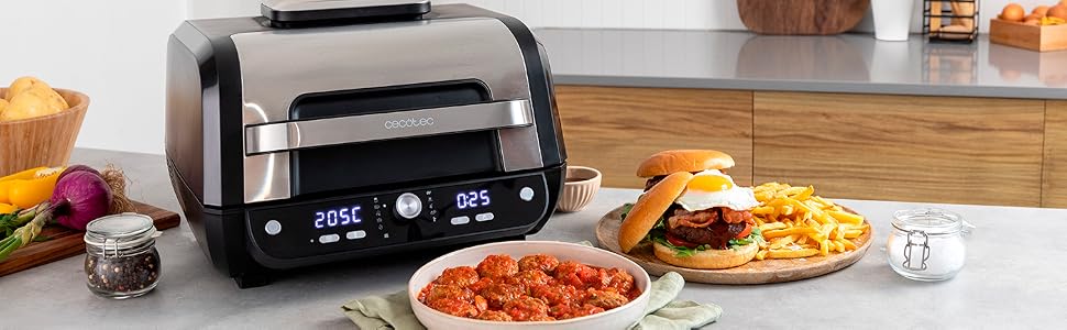 Аерофритюрниця-гриль Cecotec Cecofry FireDome 6000 без олії, 6 л, 2400 Вт, 6 режимів приготування, 4 рівні гриля, з термостатом та аксесуарами