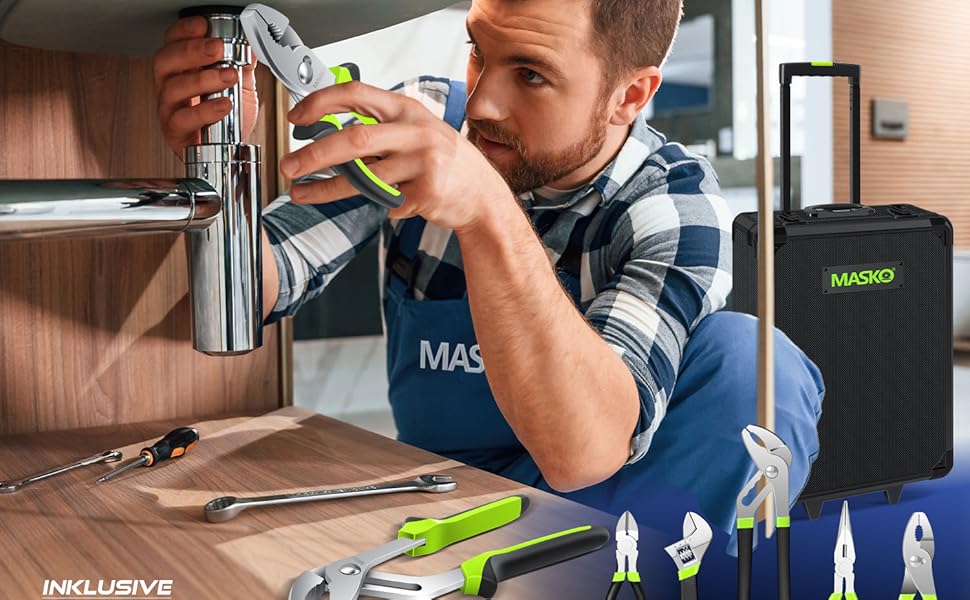 Набір інструментів MASKO 1400 предметів в алюмінієвому кейсі на колесах: професійний інструментальний візок для дому, майстерні, автосервісу
