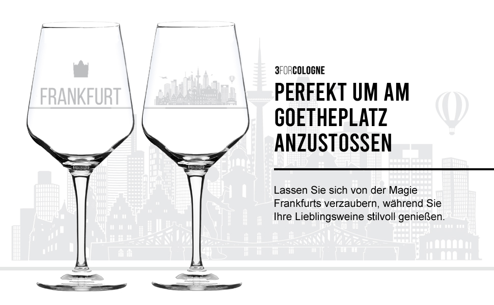 ДляКельна Набір з 2 келихів для вина Франкфурт Подарункова упаковка Трафаретний друк XL Келихи для червоного та білого вина, 3