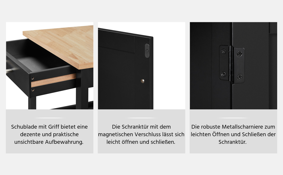 Кухонний візок Yaheetech на колесах з шафкою та полицею, 55x45x89 см, білий (чорний)