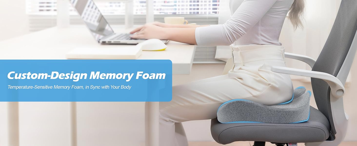 Подушка для офісного крісла Lofty Aim з Memory Foam: ергономічна, для куприка, при болях у спині, для офісу, авто, літака, інвалідного візка - Чорний та світло-сірий