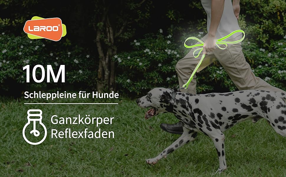 Повідець для собак LaRoo 10 м, світловідбиваючий міцний повідець для собак з ПВХ з гачком для ремінця на зап'ясті, водонепроникний повідець для нічних прогулянок, тренувальний повідець для маленьких великих собак (10 м, зелений) 10 м зелений