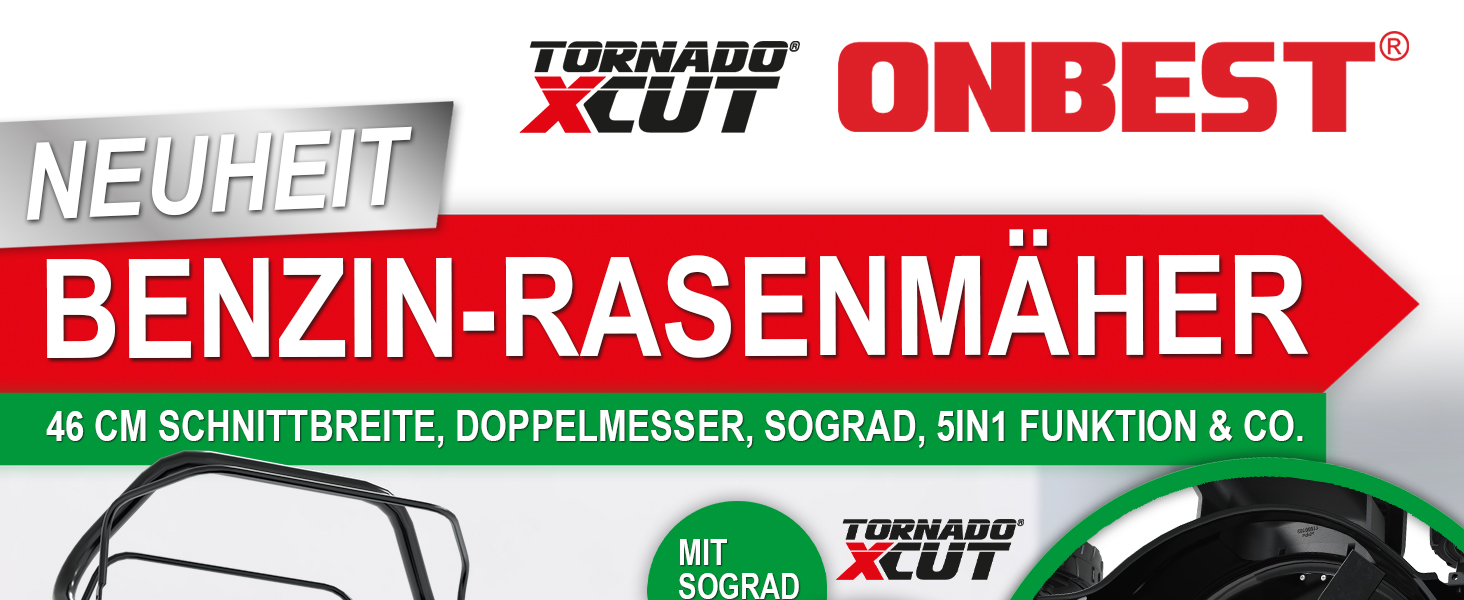 Бензиновий газонокосарка 5-в-1 з потужним двигуном 4.9 PS, 4-тактний, об'єм 173 см³, ширина косіння 46 см, 60л травозбірник, Radantrieb, комплект для мульчування та бічний викид