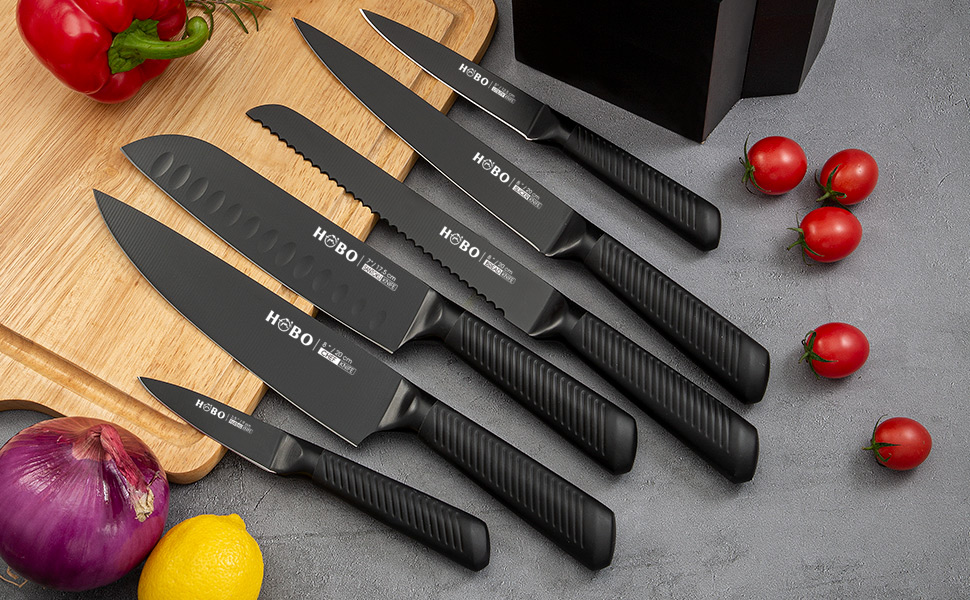 Набір кухонних ножів HOBO 15 предметів з дерев'яним блоком, професійний набір з нержавіючої сталі