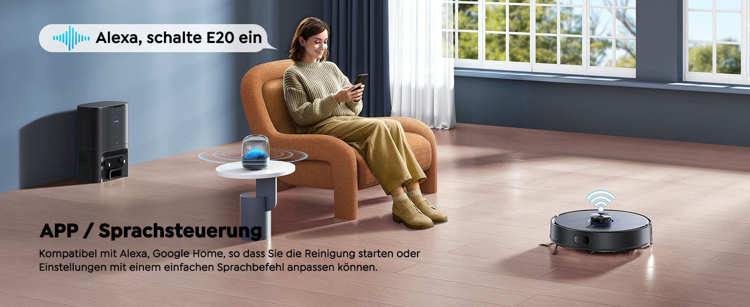 Робот-пилосос Vyzzle з вологою тканиною 5500 Па, док-станція 3.5л, для шерсті тварин, килимове покриття, керування через додаток, голосове керування Alexa & Google Assistant (Чорний)