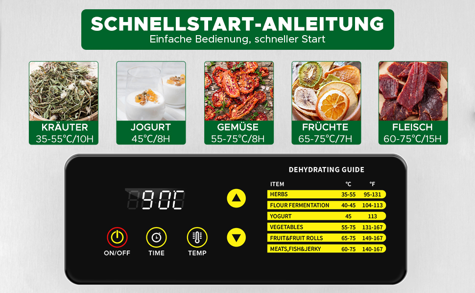 Електрична сушарка для продуктів Kwasyo з нержавіючої сталі, 12 ярусів, 30-90°C, таймер 24 год