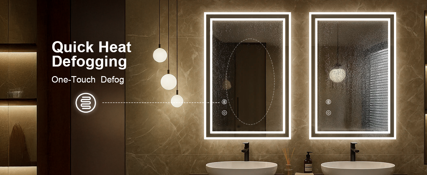 Дзеркало для ванної кімнати Youyijia з підсвічуванням, 70x50 см, з антизапарюючим покриттям, сенсорним вимикачем, 3 кольори світла, регулювання яскравості, 3500K-6500K