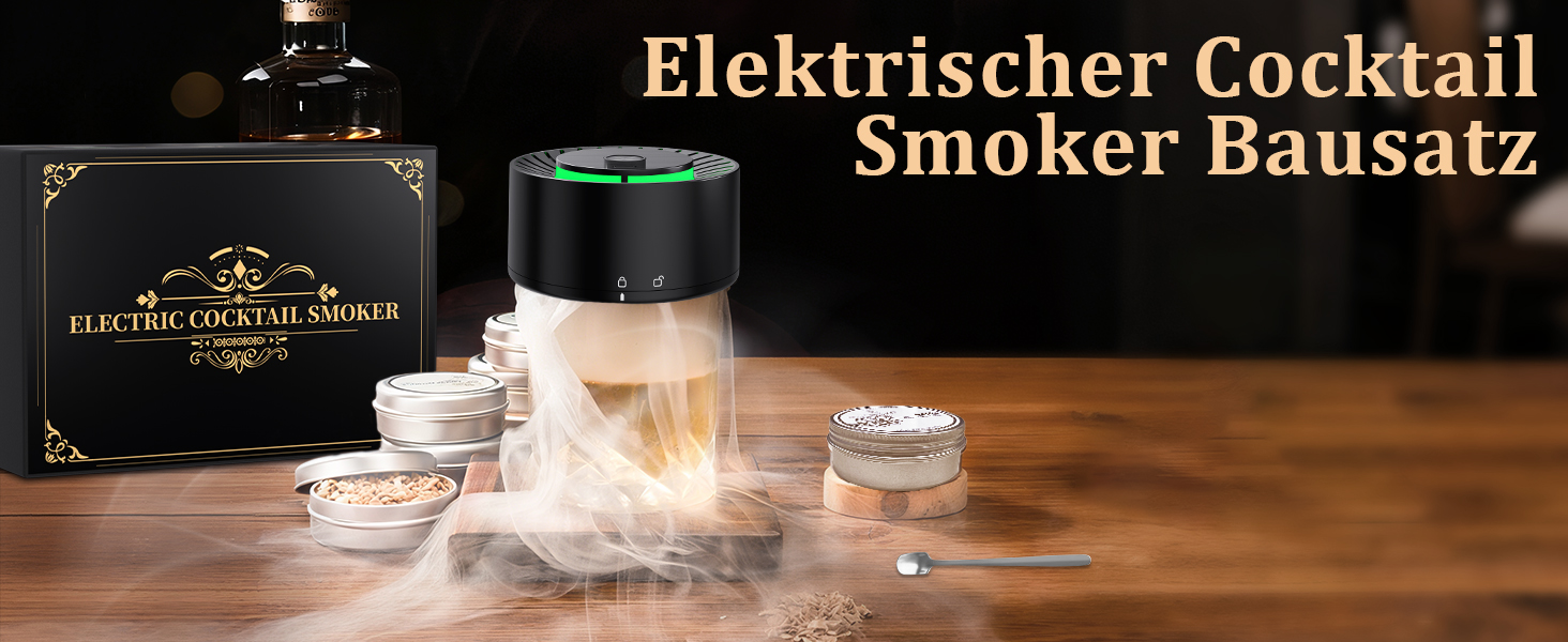 iDiskk Набір для копчення коктейлів: електричний димогенератор для віскі, бурбон, міксологія, вбудований запальник, 6 дерев'яних стружок
