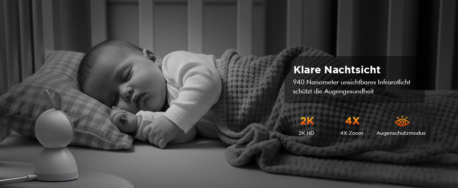 Відеоняня з камерою 1080P HD PTZ 360° та Wi-Fi: монітор для немовлят з додатком, нічним баченням, 4x Zoom, детекцією руху/звуку, двостороннім аудіо, автотрекінгом та сповіщеннями