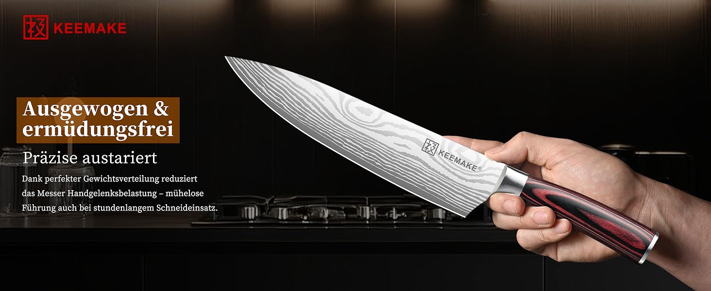 KEEMAKE Ніж кухарський 20см, професійний ніж для кухні з нержавіючої сталі з захистом леза, гострий ніж шеф-кухаря для м'яса, овочів, риби
