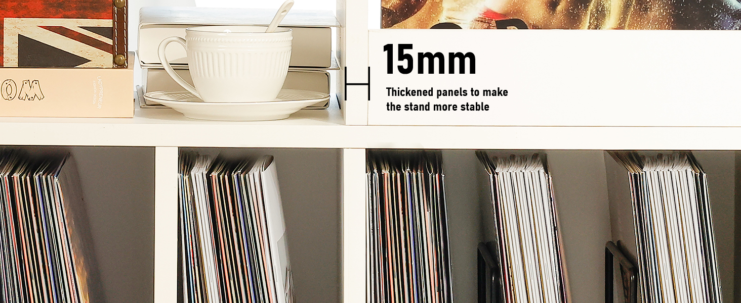 Стіл для програвача вінілу, стійка для програвача середини століття з місцем для зберігання до 350+ платівок, шафа для вінілових платівок з регульованими полицями (Білий)