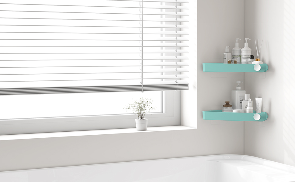 Набір з 4 полиці для душу Sotfamily без свердління, кутові (90°), пластикові, для шампуню та мила, турецький блакитний