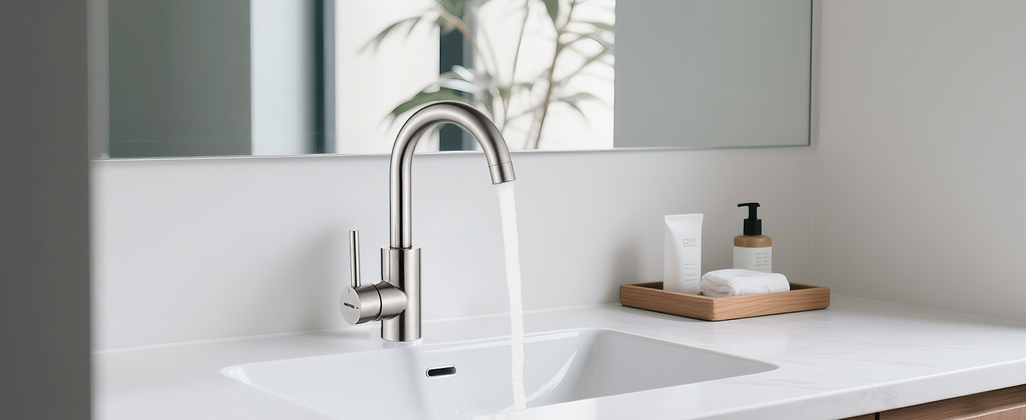 Змішувач для ванної кімнати GRIFEMA, 360° поворотний, однорідний, нержавіюча сталь, 180 мм, холодна та гаряча вода, економія води, проста установка, 3/8″ з'єднання, для гостьового туалету, G1002A сірий