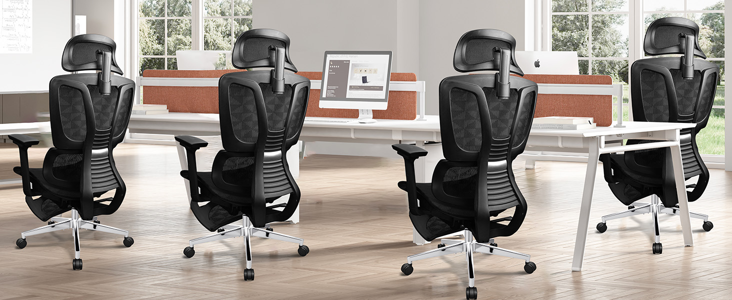 Ергономічне крісло для офісу, 4D підлокітники, регульована глибина сидіння, 4-ступеневий нахил, гумові колеса, сітчаста сидіння, висока спинка, для великих людей, Homeoffice & Gaming, ергономічне крісло для робочого столу (Чорний – з підставкою для ніг, сітчасте сидіння)