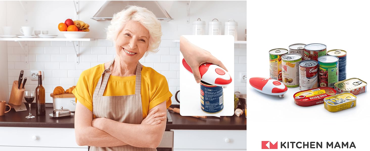 Електричний відкривач банок Kitchen Mama 2.0: автоматичний, бездротовий, з гладкою кромкою, безпечний для харчових продуктів