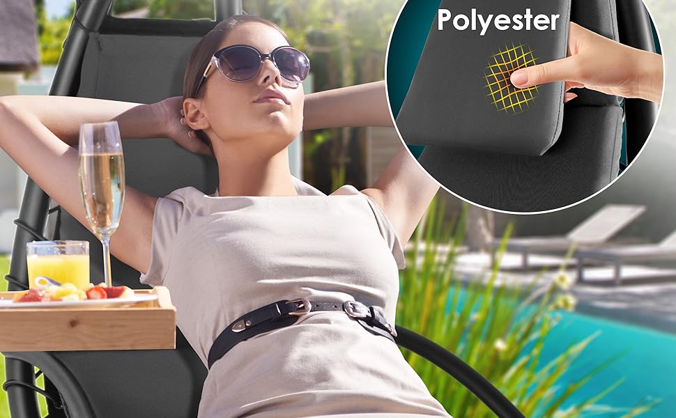 Кесер® Плетене крісло-гойдалка з сонцезахисним козирком, 194x100 см, до 120 кг, з подушкою для шиї та сумкою, антрацит