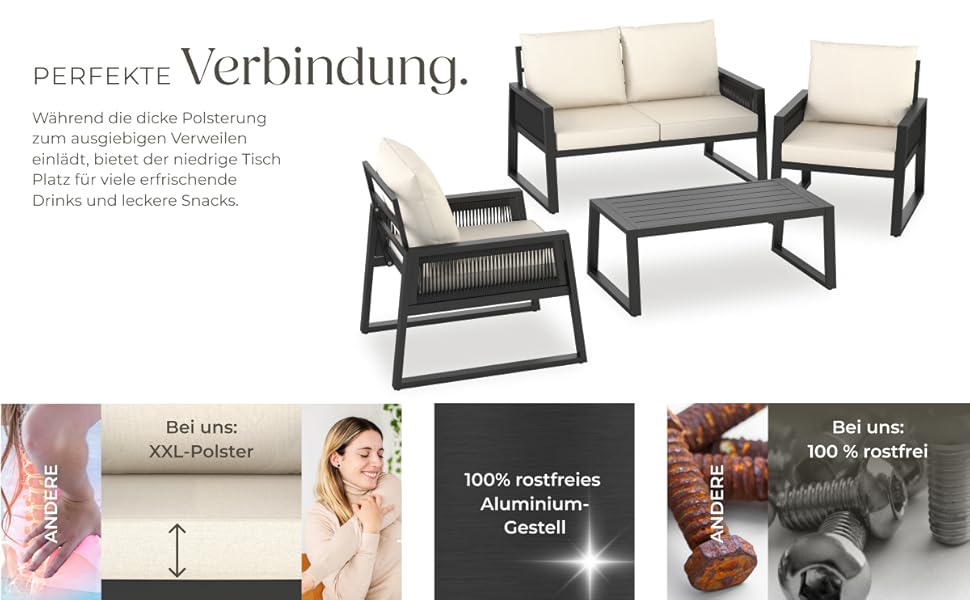 Набір садово-розкішних меблів tectake® з ротангу для саду/балкону: 2 крісла, диван, стіл, подушки, 4 місця, вологостійкі