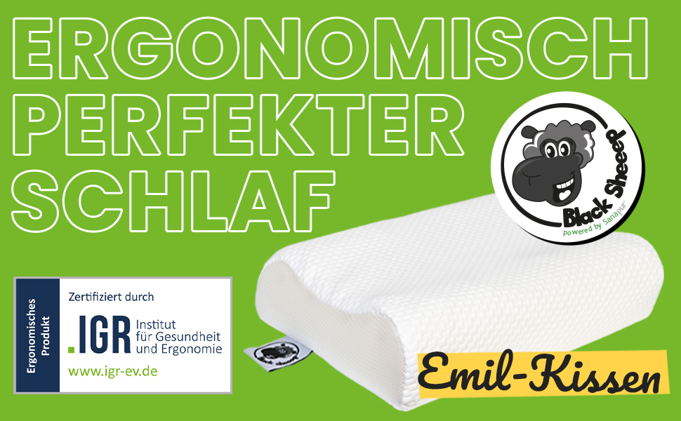 Ортопедична подушка для шиї та голови Black Sheeep з ефектом пам'яті (Memory Foam), ергономічна, з чохлом з евкаліпту для алергіків та тих, хто спить на боці, Made in Germany