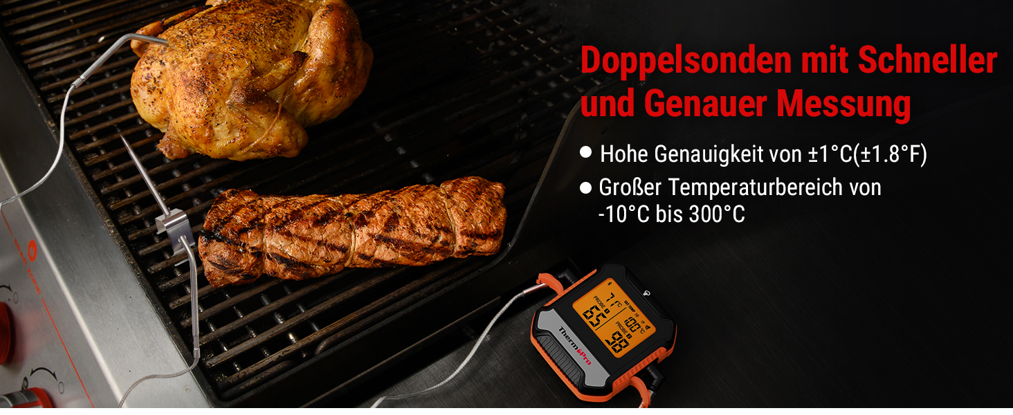 Цифровий термометр для м'яса ThermoPro з двома щупами: для гриля, барбекю, смаження, з Bluetooth 5.0 та функцією сповіщення