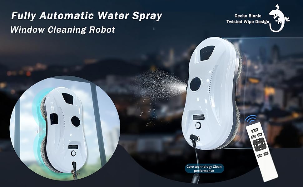 Робот для миття вікон автоматичний з розпилювачем води, 5600 Па, з захистом від падіння, дистанційне керування, для вікон та скла, 220V