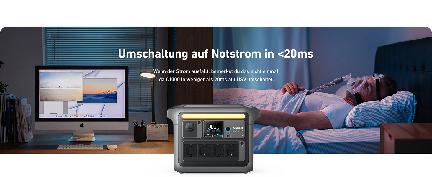 Anker SOLIX C1000 - Портативна електростанція, LiFePO4, 1800W, Швидка зарядка, для кемпінгу та резервного живлення (Сонячна панель опційно)