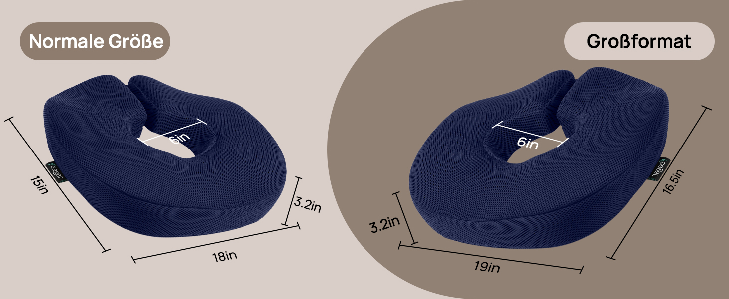 Ортопедична подушка-кільце Feagar: ергономічний сидіння-пончик для копчика, геморой та ішіасу, посилена (90-140 кг), темно-синя