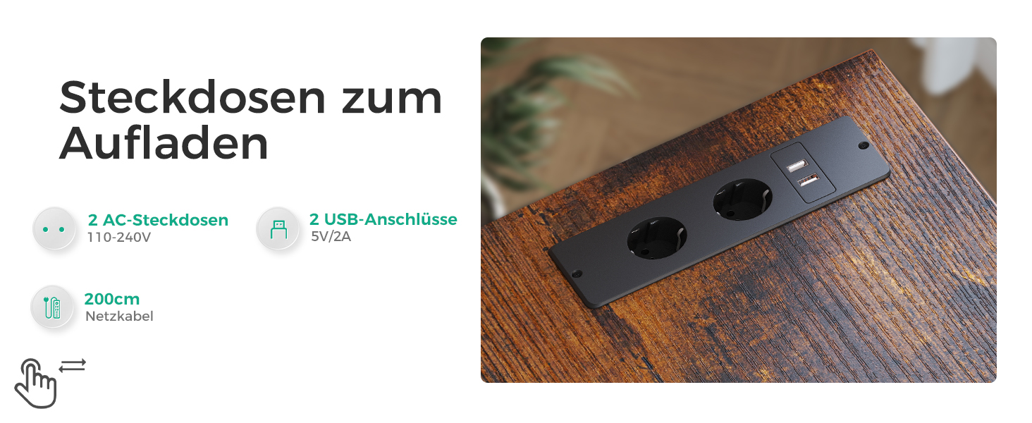 Комп'ютерний стіл Coleshome L-подібний з висувними ящиками з тканини, USB-роз'ємом та розеткою, для дому та офісу (Колір: Коричневий, 140x70 см)