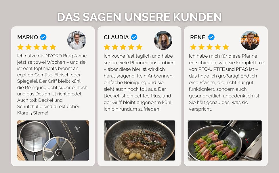 Німецька сковорода NYORD з нержавіючої сталі - антипригарна, з керамічним покриттям, для індукції, газу та кераміки, з кришкою, 24 см