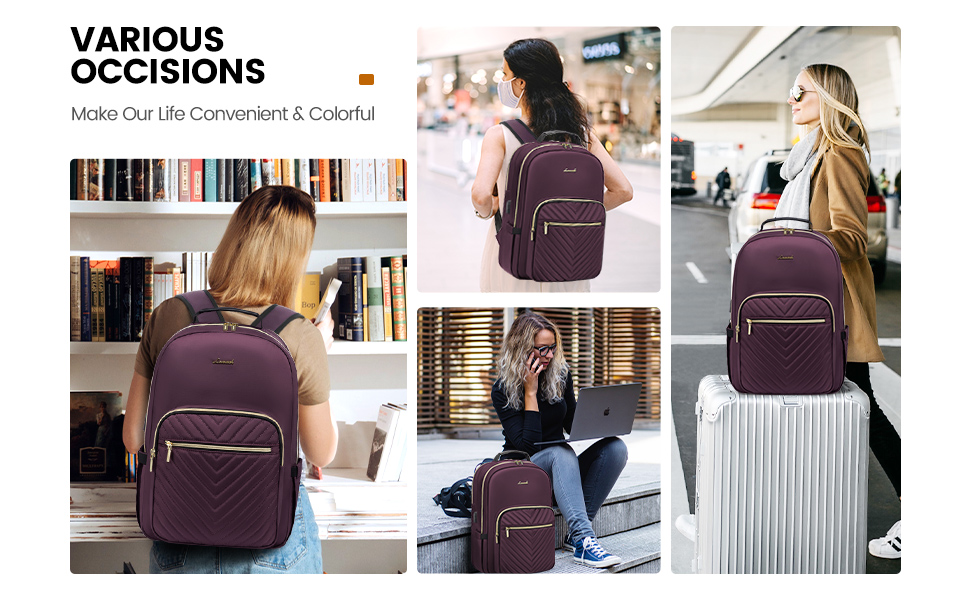 LOVEVOOK Рюкзак для жінок, великий, 15.6 дюймів, для ноутбука, водонепроникний, шкільний рюкзак, дівчата-підлітки, сумка на день, чорний, елегантний, для роботи, для школи, університету, подорожей (15.6 дюймів, темно-фіолетовий)