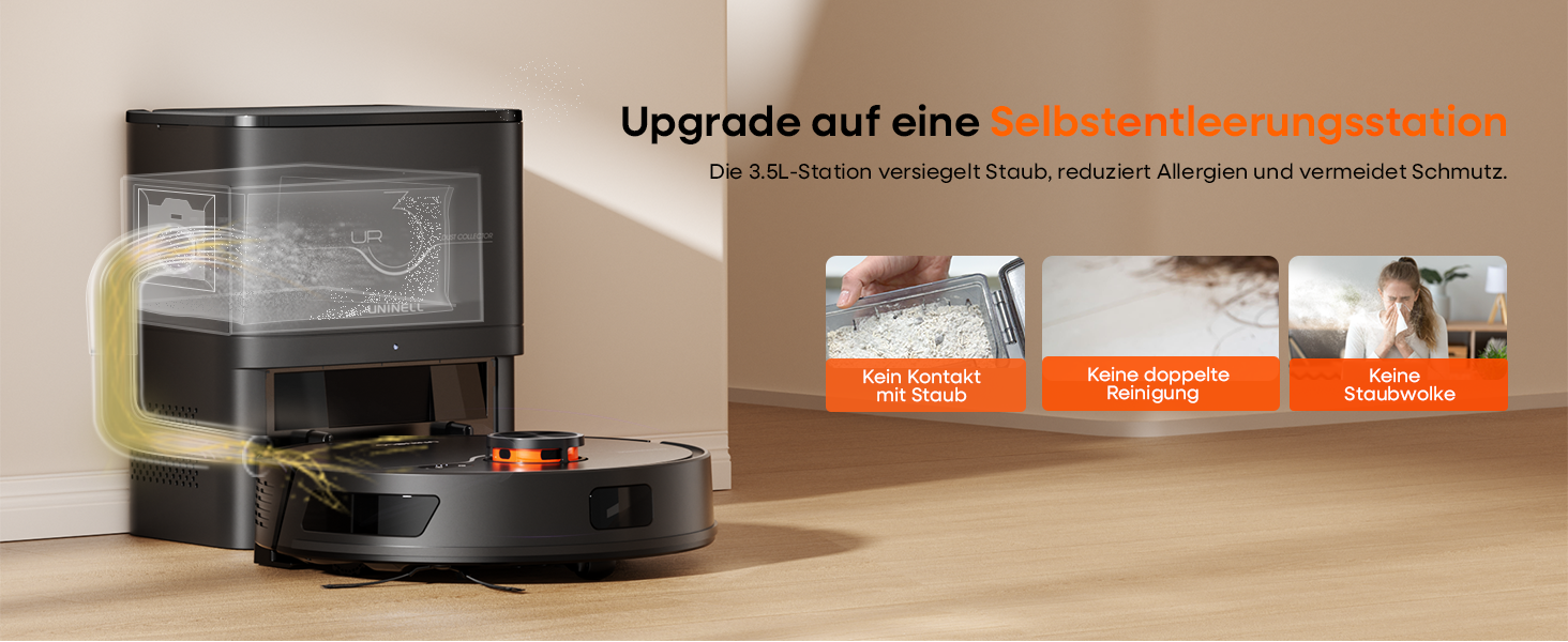 Робот-пилосос з функцією миття 5000Pa, потужний робот-пилосос з базою для самостійного очищення 3.5L, час роботи до 180 хвилин, навігація LiDAR, для збору шерсті тварин та прибирання килимів, керування через додаток, чорний