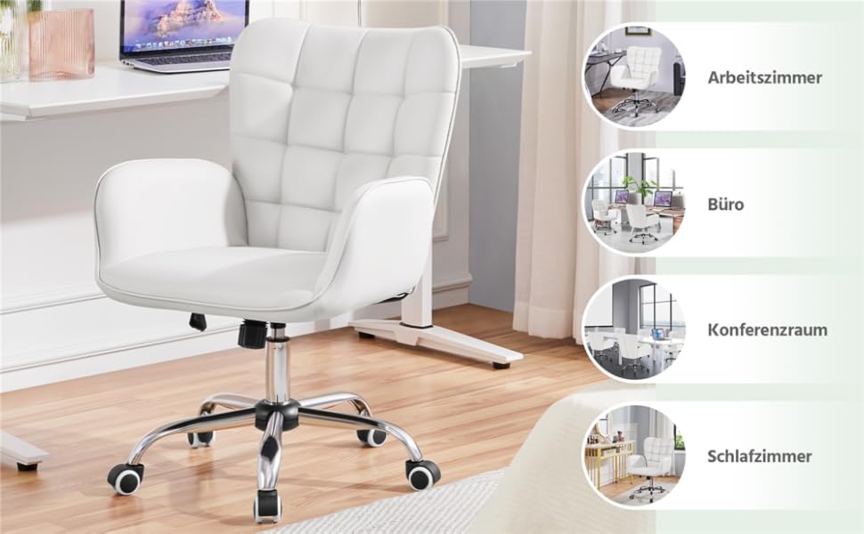 Офісне крісло Yaheetech: ергономічне, регульоване, з підлокітниками та роликами (до 136 кг), біле