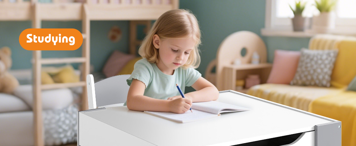 Дитячий стіл LIFEZEAL 3 в 1 з 2 стільцями: стіл для малювання, активностей та обідній стіл. Дитяча меблева група з дерева з місцем для зберігання (сірий)