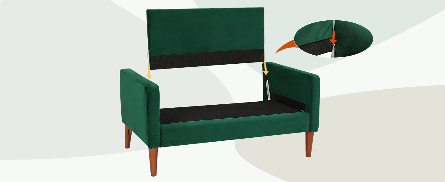 Диван Vesgantti, 2 місця, 121 см, сучасний дизайн, з 2 подушками, для вітальні/квартири/офісу (зелений, велюр)