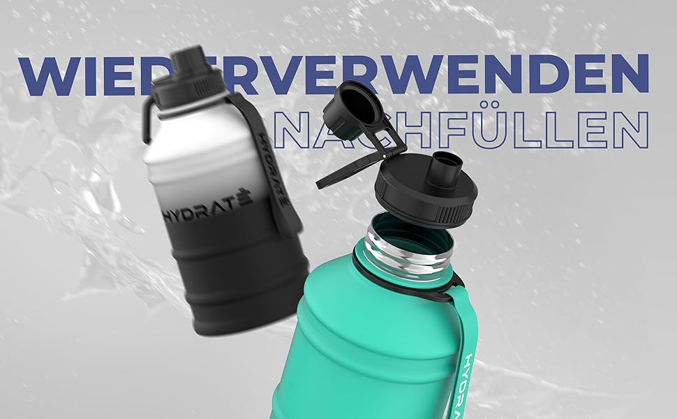 Пляшка для пиття HYDRATE 2,2 л з нержавіючої сталі - без вмісту BPA, герметична, тренажерний зал