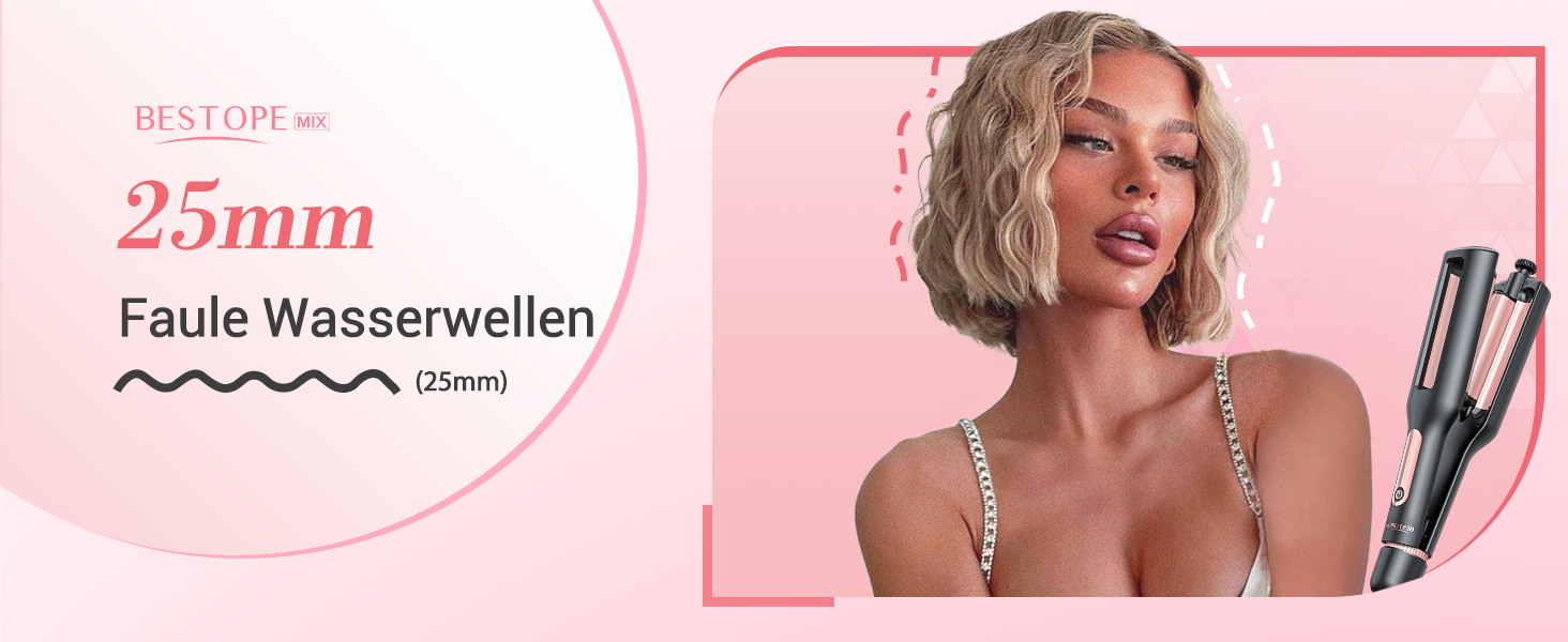 4-в-1 Випрямляч та завивачка для волосся - 22/25/32/38 мм, для створення хвиль, 4 температури (140-210°C), 3 насадки, чорний, Rose