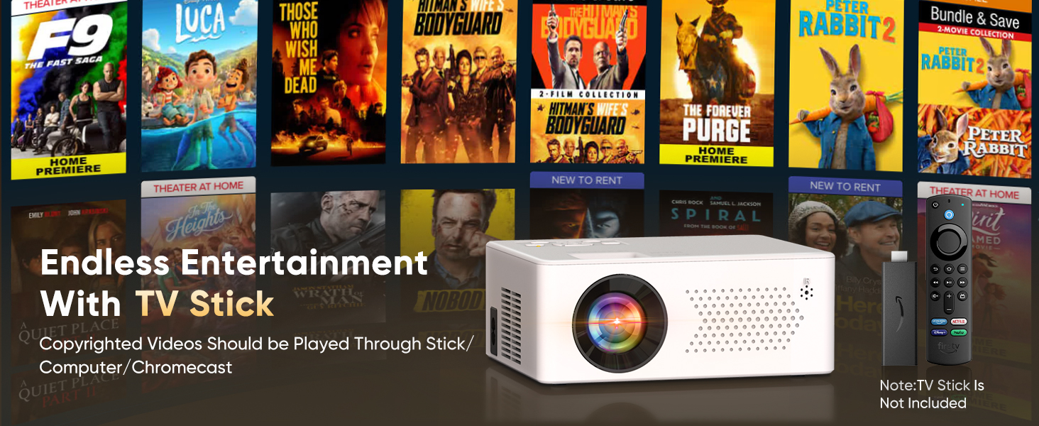 Mini проєктор Bluetooth Full HD 1080P: портативний проєктор для iOS, Android, Windows з пульт, 50% зум