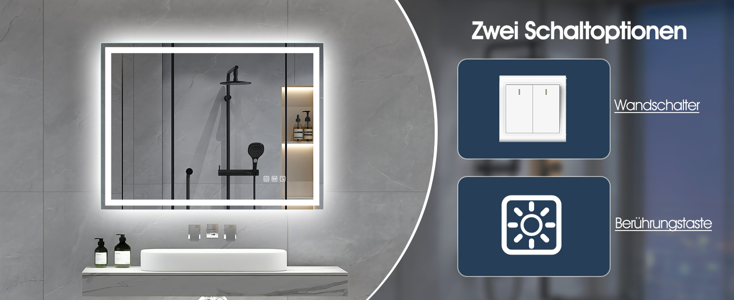 Дзеркало для ванної кімнати S'bagno з підсвічуванням Bluetooth 100x70 см, LED, антизапар, регулювання кольору, IP44