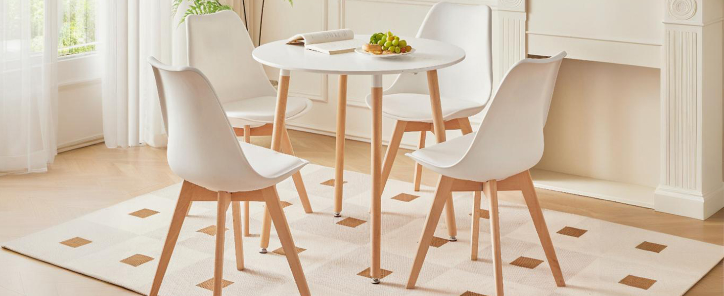 DEYARNA HOME Комплект обіднього столу та стільців, обідній стіл та 4 стільці, стільці з оксамиту, стільниця з МДФ, чорні ніжки столу, сучасний кухонний стіл (Білий/Рожевий, 80 * 80 * 75 см)