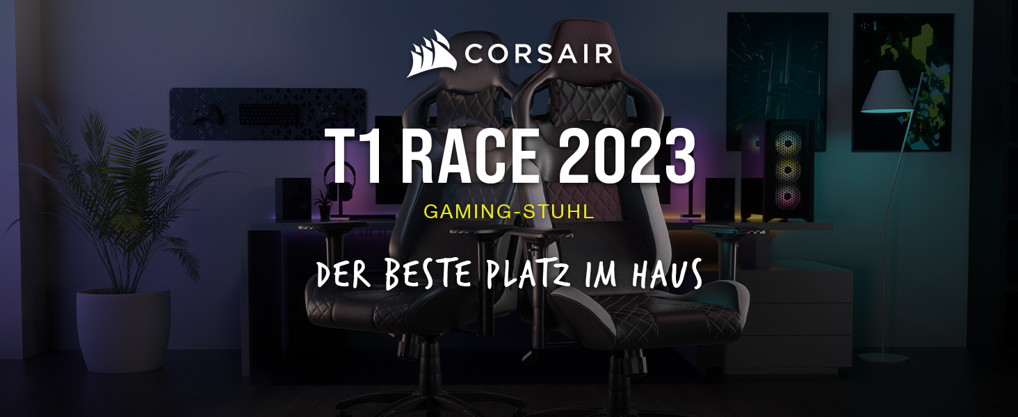 Ігрове крісло Corsair T1 RACE (2023) - гоночний дизайн, шкірозамінник, сталевий каркас, 4D підлокітники, чорний/білий