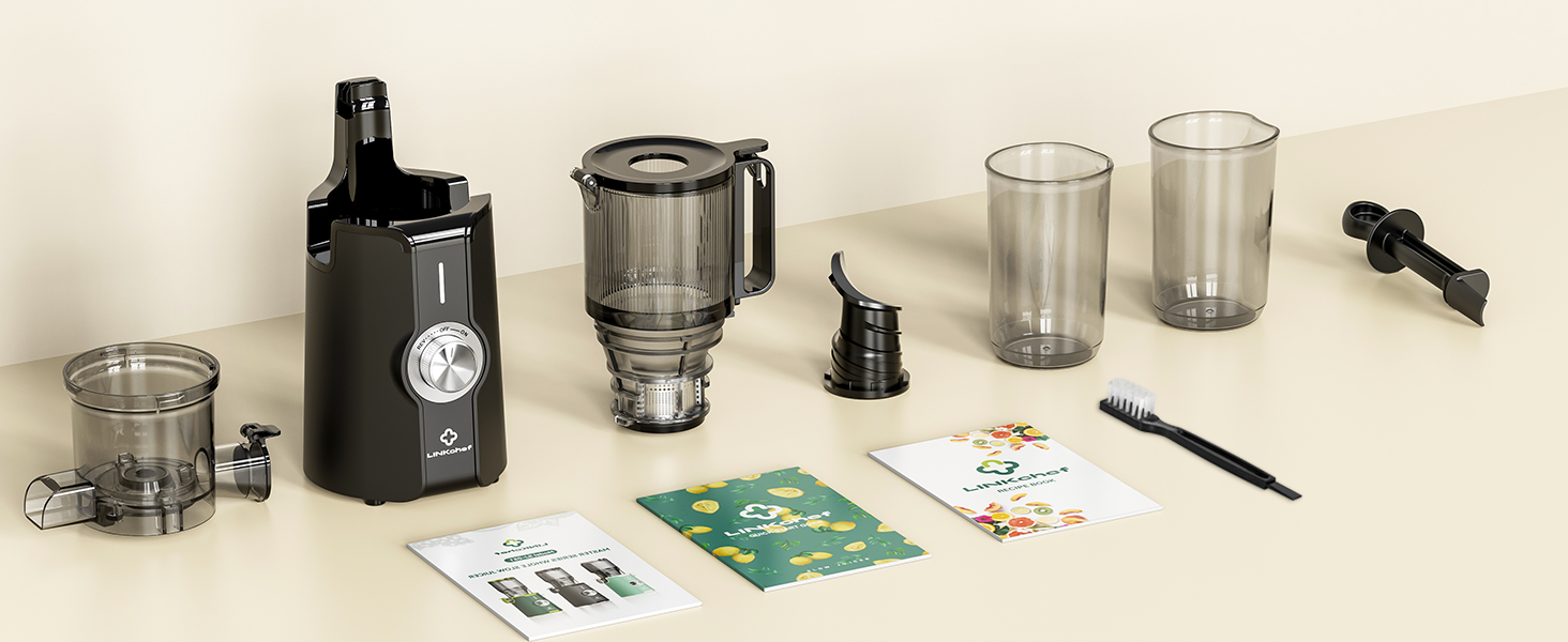 LINKChef Slow Juicer: Холодне віджимання овочів та фруктів, 115 мм, чорний, BPA Free
