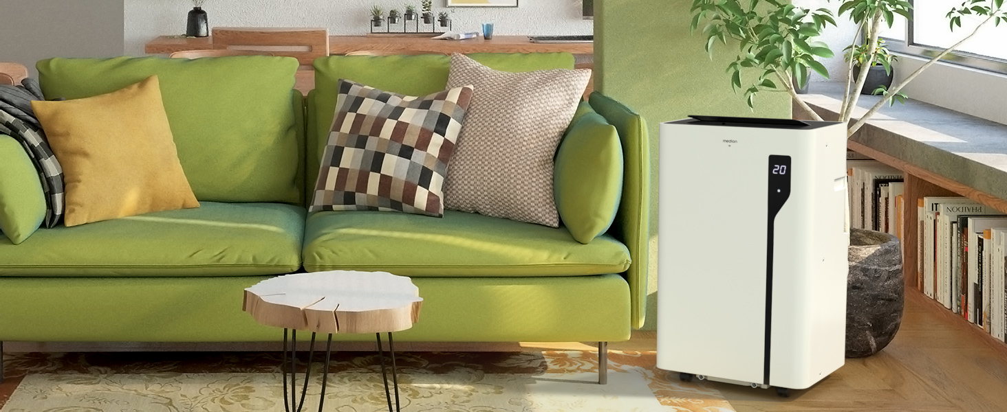Мобільний кондиціонер MEDION P901 12000 BTU з пультом та Wi-Fi, 3-в-1 (охолодження, осушення, вентиляція), для приміщень до 32 м², білий