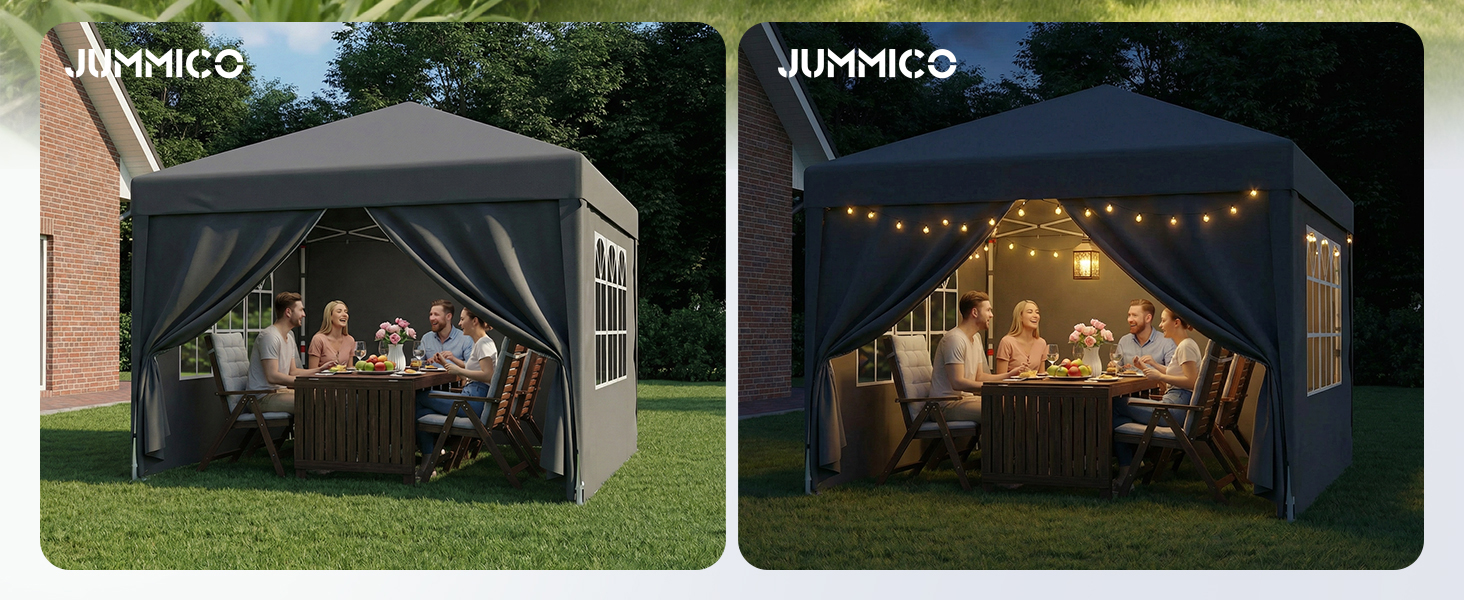 Павільйон садовий JUMMICO 3x3 м, водонепроникний, з бічними стінками, захист від сонця UV 50+, регульована висота, сірий