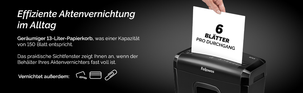 Шредер Fellowes Powershred FS-6C для дому та офісу, знищення документів (P4, міні-шредер), кошик 15л, чорний